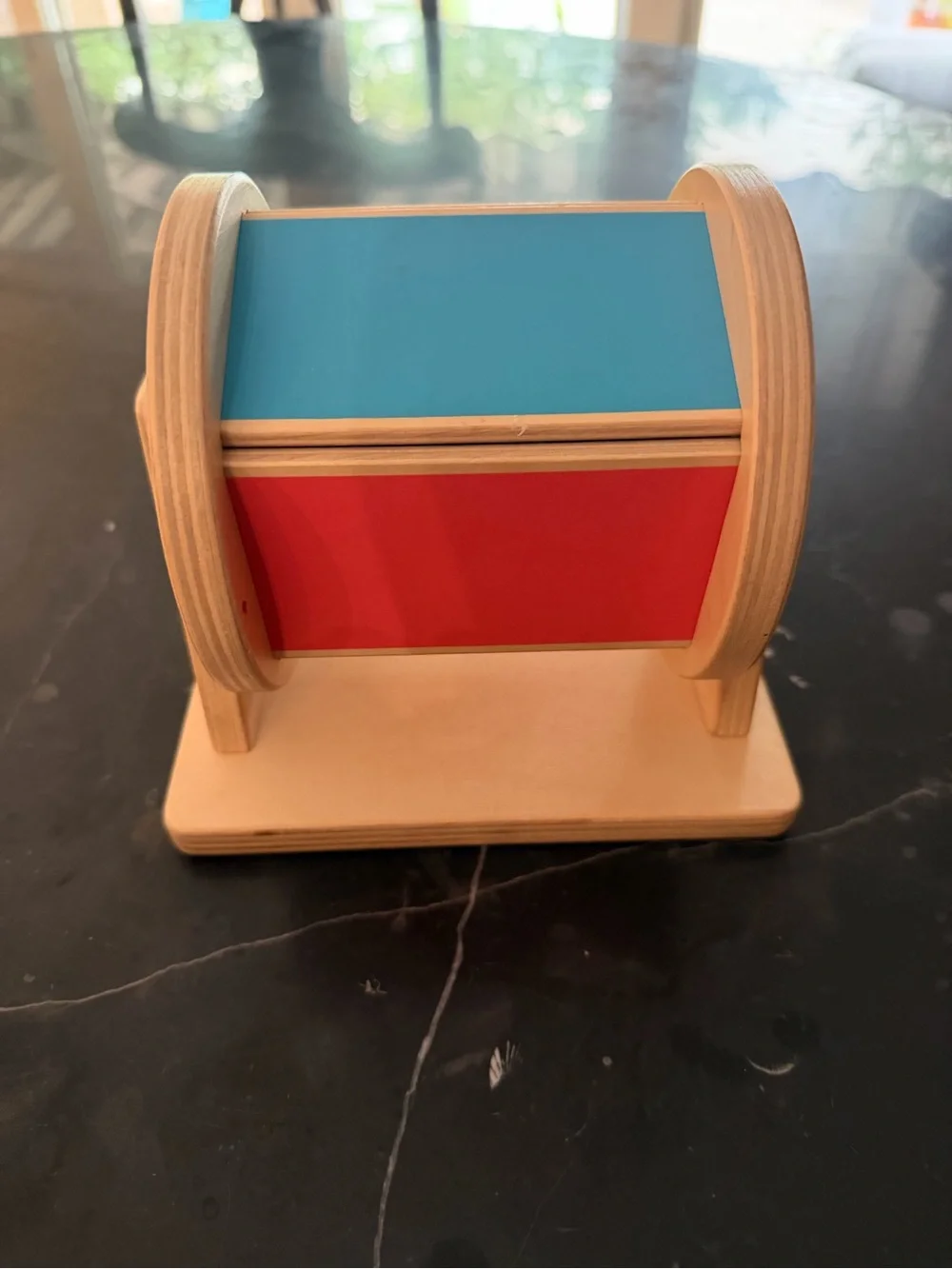 Lovevery Wooden Learning Spinner Toy with Blue and Red Panels